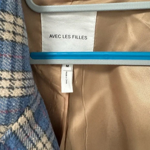 Avec Les Filles Blue and Cream Plaid Blazer women’s size Medium - Picture 3 of 9